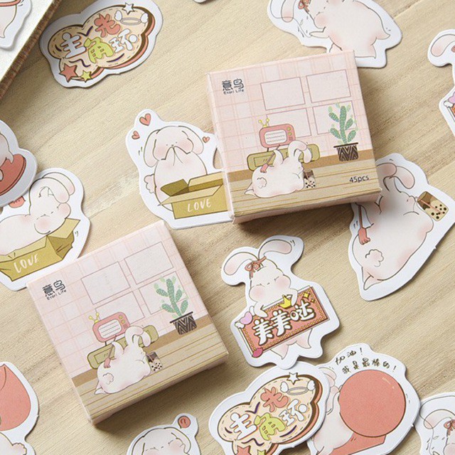 Bộ sticker/ Hình dán Hình Thỏ Hồng