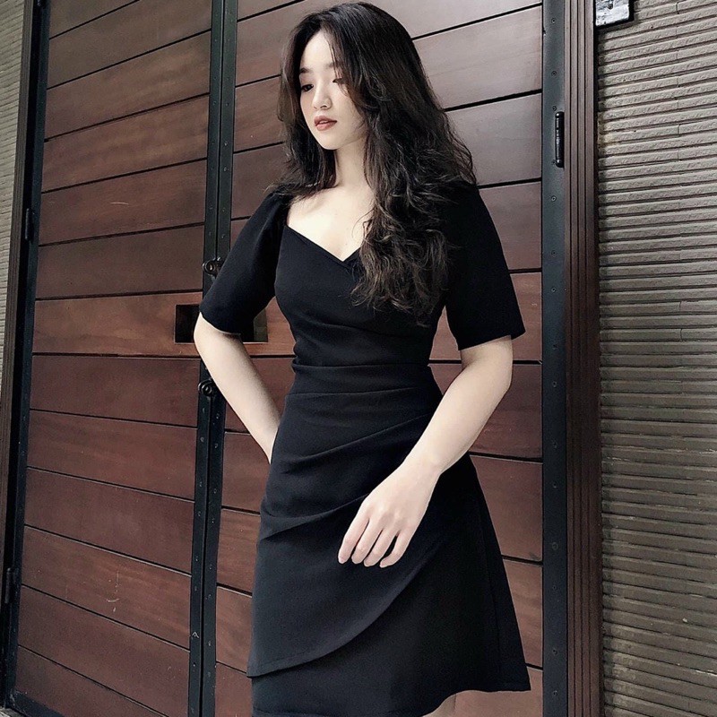 [HCM]Đầm cổ V xếp li eo 3 màu