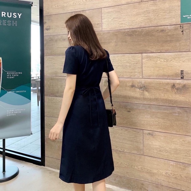 [HCM]Đầm cổ v nút dừa 2 màu (kèm hình thật)