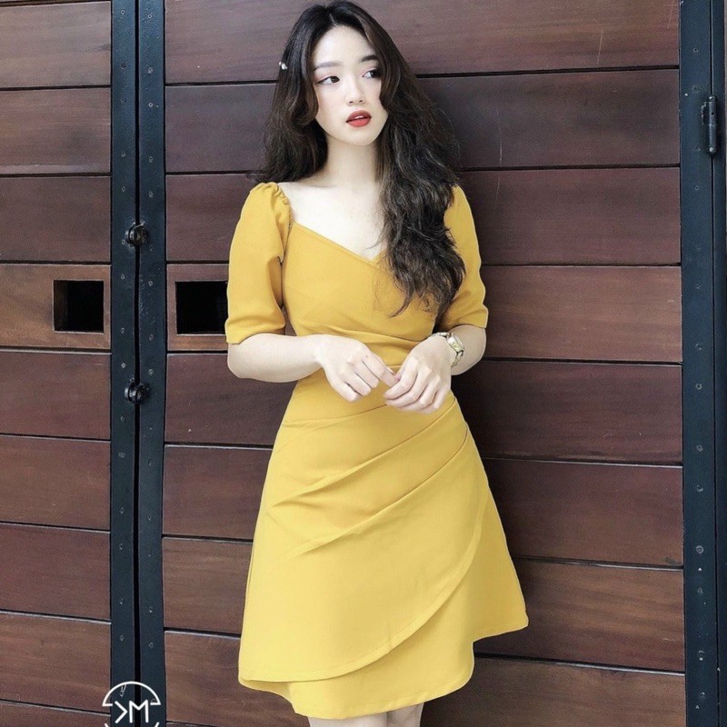 [HCM]Đầm cổ V xếp li eo 3 màu