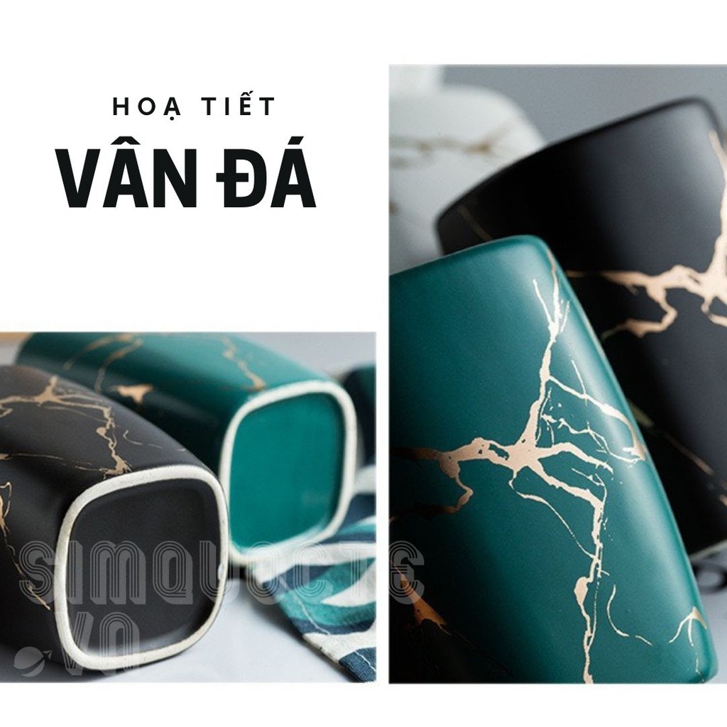Bộ cốc đựng bàn chải đánh răng bằng sứ vân đá BS04