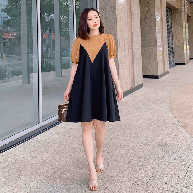 Đầm đen phối nâu v2 (kèm hình thật)