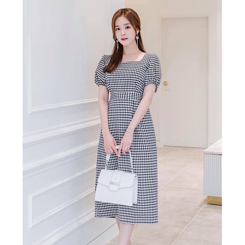 [HCM]Đầm caro đen cổ vuông (kèm hình thật)