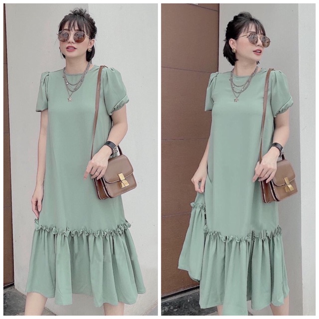 Đầm mint đuôi cá viền bèo