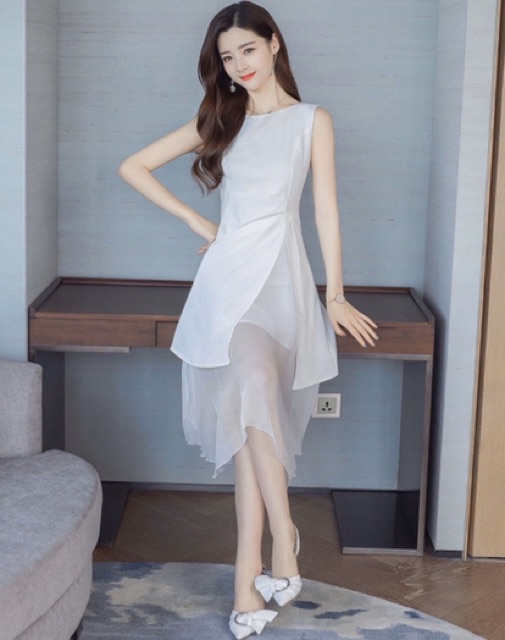 [HCM]Đầm trắng phối voan (kèm hình thật)
