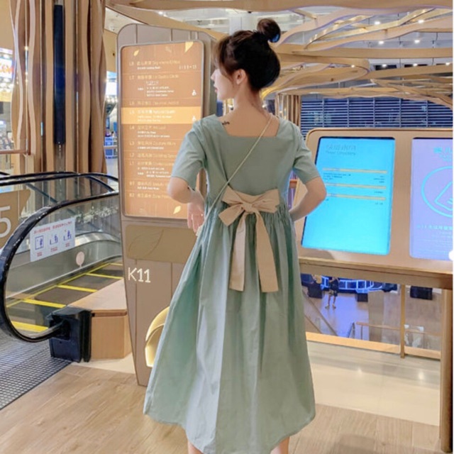 [HCM][Mã FATHANG5 giảm 10K đơn 50K] Đầm suông mint nơ sau