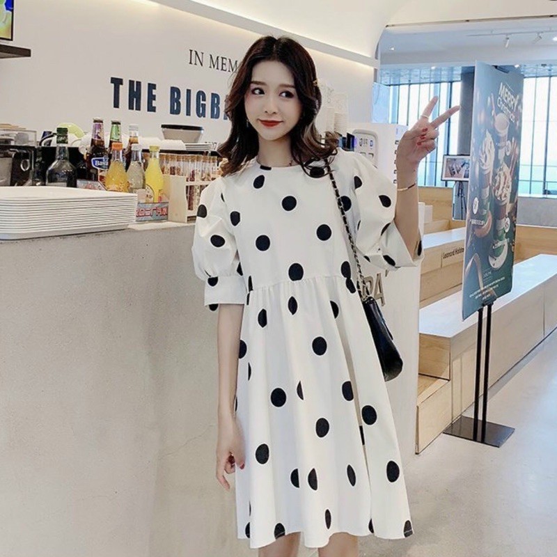 [HCM]Đầm babydoll bi đen (kèm hình thật)