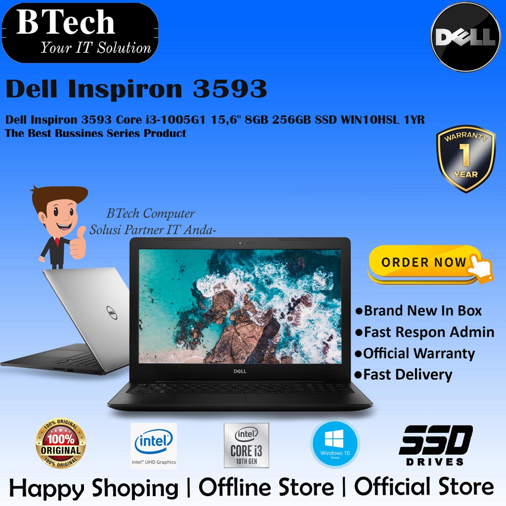 Dell Inspiron 3593 Core i3-1005G1 15,6 8GB 256GB SSD WIN10HSL 1YR