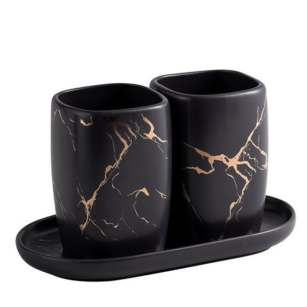 Bộ cốc đựng bàn chải đánh răng bằng sứ vân đá BS04