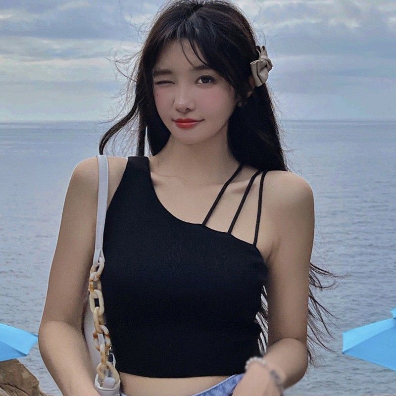Áo 3 dây chéo thân dáng croptop thun gân - A23D