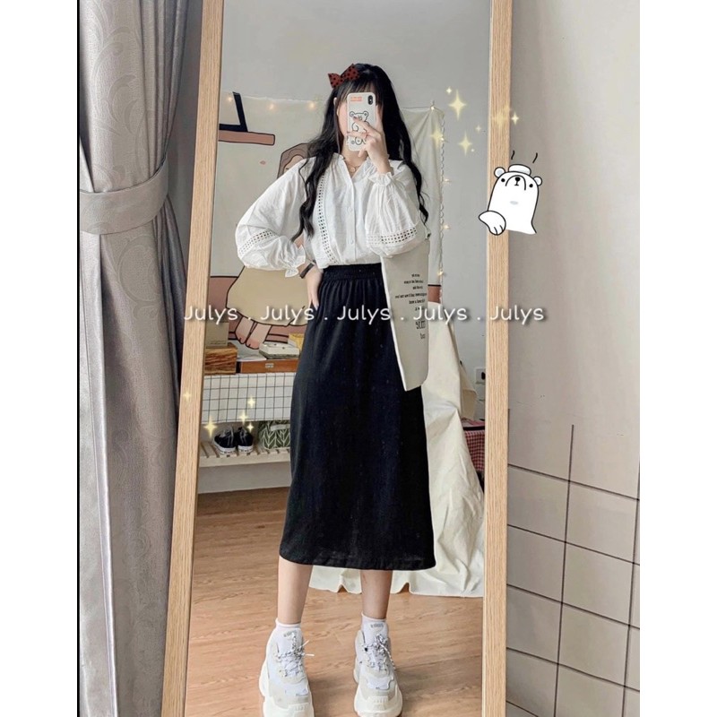 Chân váy cạp chun dáng dài🌱Chân váy midi cạp chun🌱{free ship}