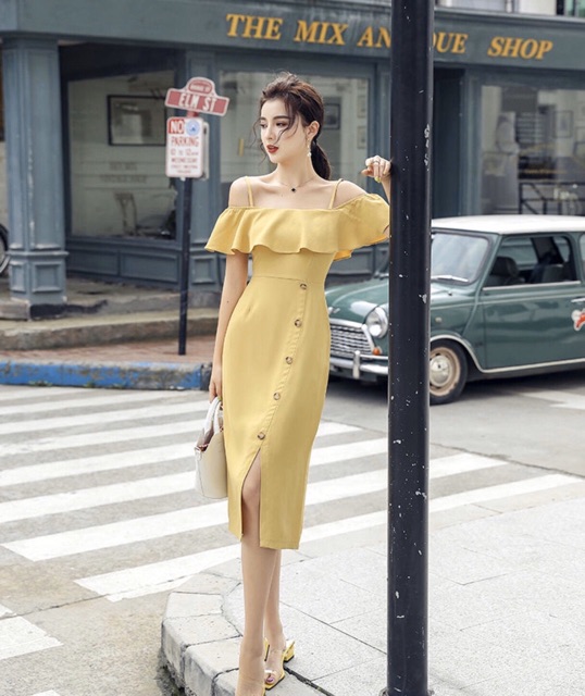 [HCM]Đầm vàng nhạt 2 dây freesize dưới 45kg (kèm hình thật)