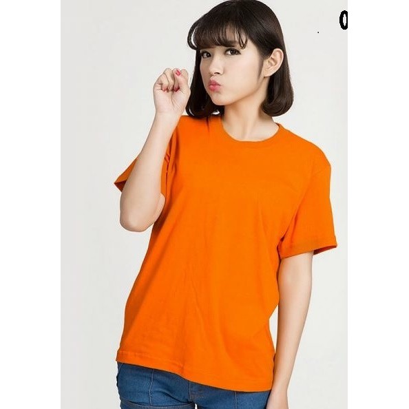 Áo thun trơn cổ tròn màu cam tay ngắn nam nữ s43g4