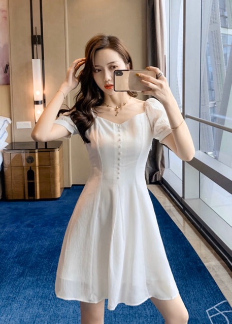 [HCM]Đầm trắng phối tay voan