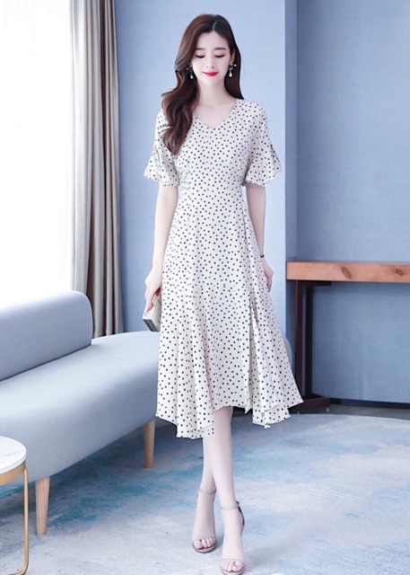 [HCM]Đầm bi trắng đuôi cá thắt eo (kèm hình thật)