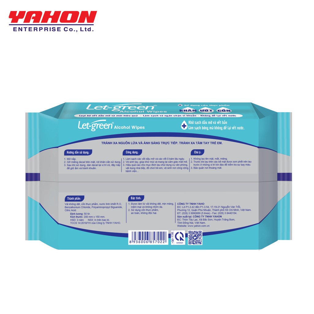 Combo 5 Gói Khăn Ướt Cồn Let-green (50 Tờ x 5) diệt khuẩn 99,99%.