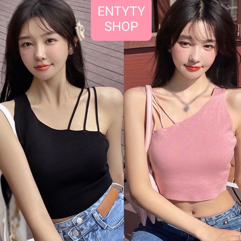 Áo 3 dây chéo thân dáng croptop thun gân - A23D