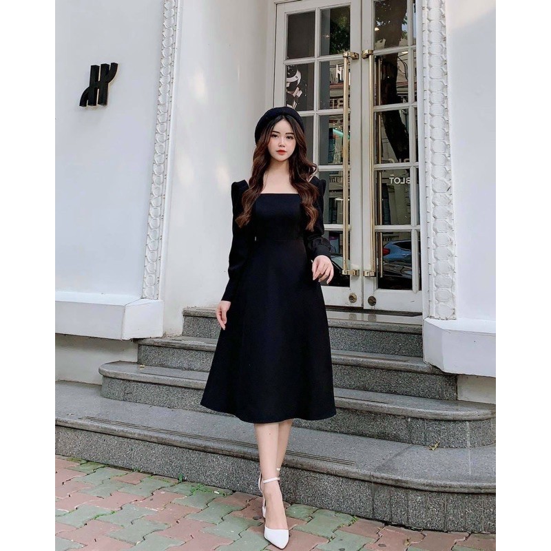[HCM]Đầm cổ vuông tay dài 4 màu