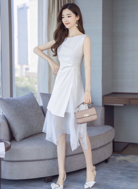 [HCM]Đầm trắng phối voan (kèm hình thật)