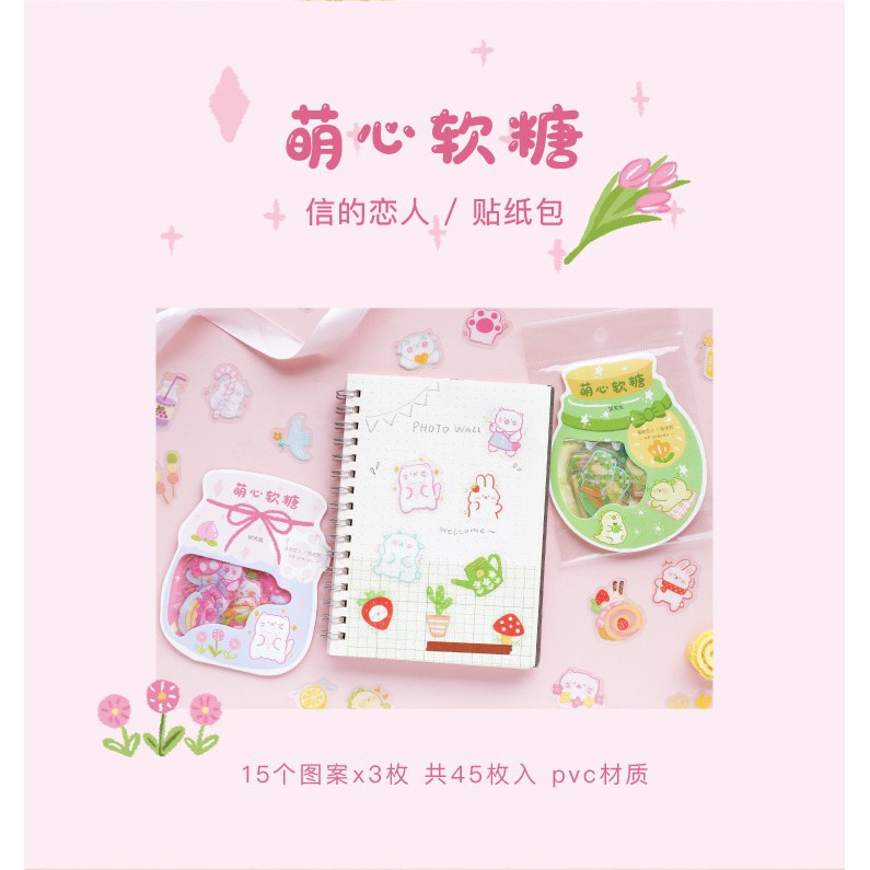 Bộ sticker/ Hình dán Họa Tiết Dễ Thương (45 Hình)