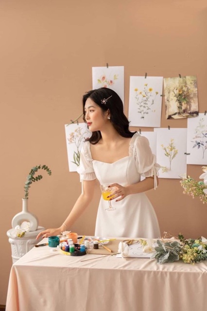 [HCM]Đầm trắng tay bo v2 (kèm hình thật)