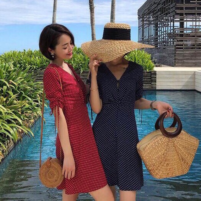 Đầm bi xoè 2 màu (kèm hình thật)