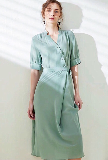 Đầm mint nút xéo (kèm hình thật)