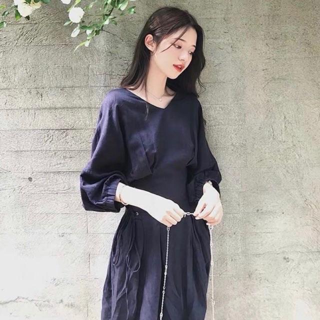 Đầm kem đan dây tay lỡ