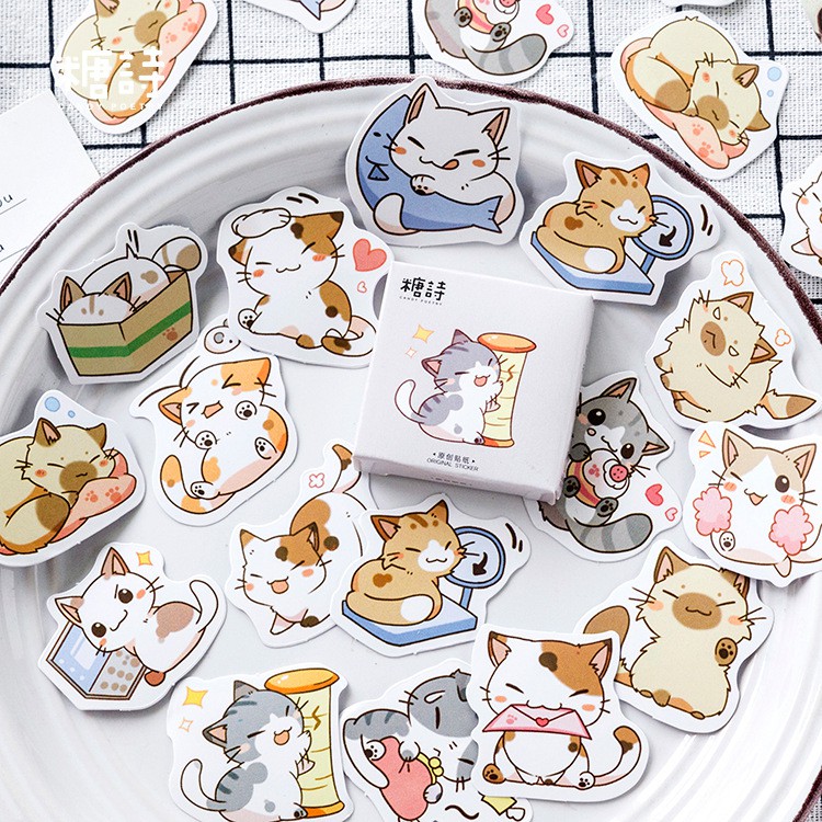 Bộ sticker/ Hình dán Họa Tiết Hình Mèo Chibi