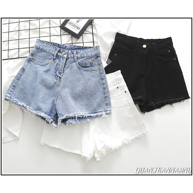 Quần short jean nữ TRẮNG -ĐEN-XANH NHẠT TRƠN TUA LAI -BB-#H6