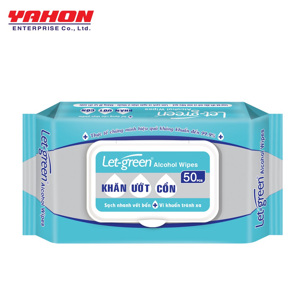 Combo 5 Gói Khăn Ướt Cồn Let-green (50 Tờ x 5) diệt khuẩn 99,99%.