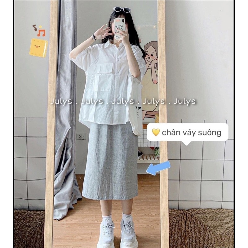 Chân váy cạp chun dáng dài🌱Chân váy midi cạp chun🌱{free ship}