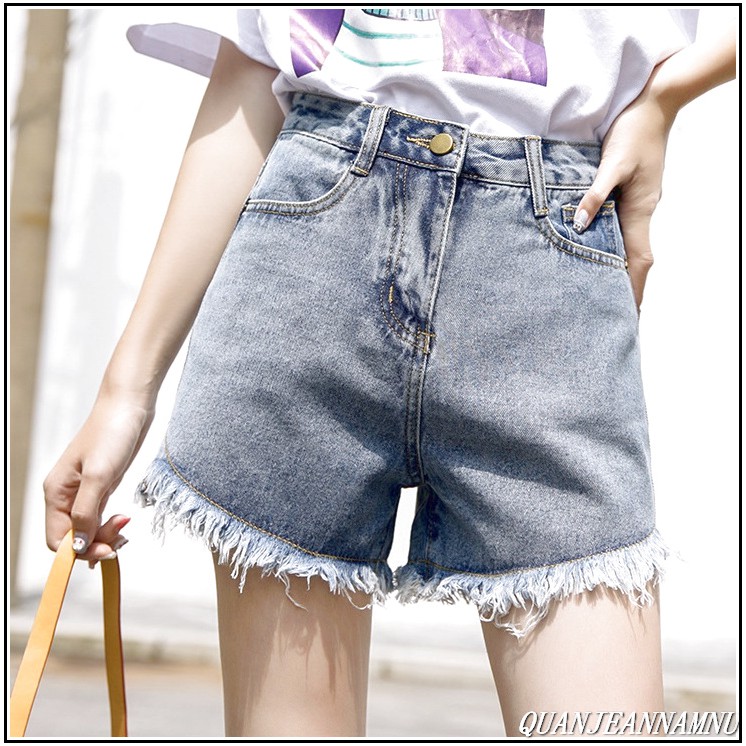 Quần short jean nữ xanh nhạt trơn tua lai mẫu mới s$#g-1