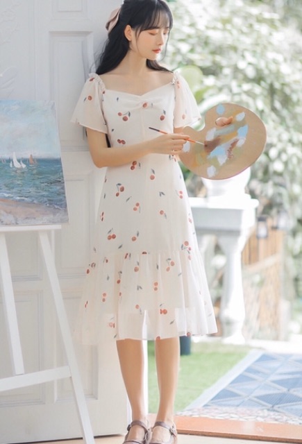 Đầm cherry đỏ đuôi cá (kèm hình thật)