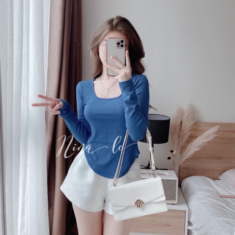 Áo kiểu tay dài vạt bầu cổ U - A4VBCU