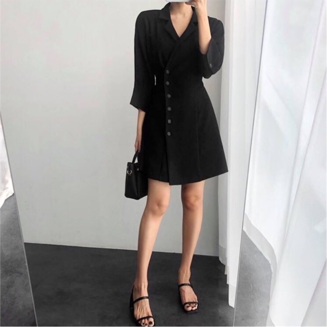 [HCM]Đầm cổ vest TAY LỠ 2 màu (kèm hình thật)