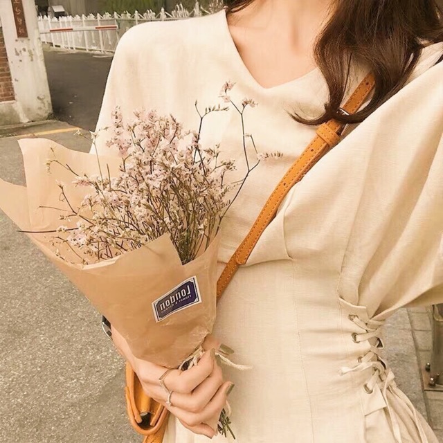[HCM]Đầm kem đan dây tay lỡ (kèm hình thật)