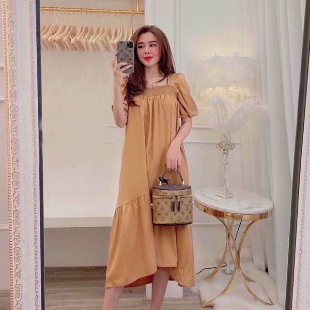[HCM]Đầm kem đuôi cá nhúng thun ngực (kèm hình thật)