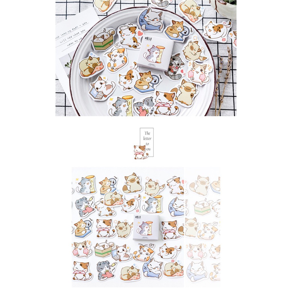 Bộ sticker/ Hình dán Họa Tiết Hình Mèo Chibi (45 Hình)