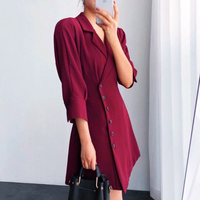 [HCM]Đầm cổ vest TAY LỠ 2 màu (kèm hình thật)