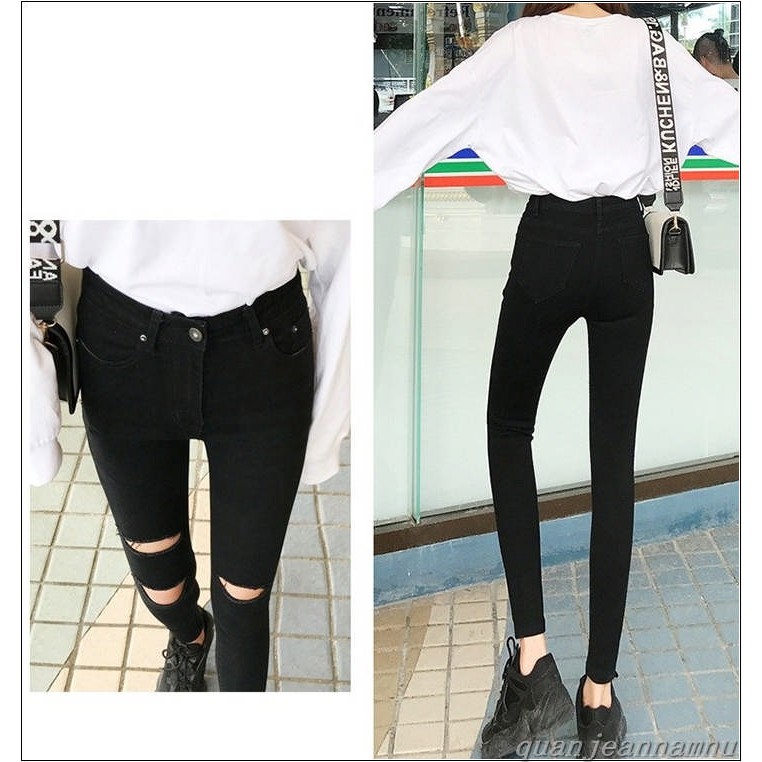 Quần jean nữ lưng cao ĐEN RÁCH GỐI ( BÊN 1 - BÊN 2 ) ĐRG-#1