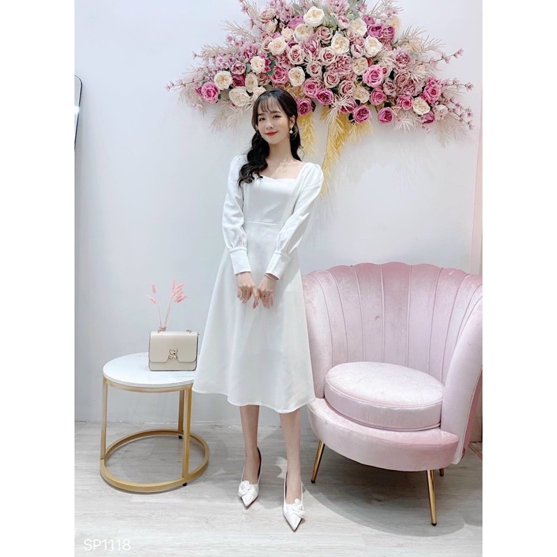 [HCM]Đầm cổ vuông tay dài 4 màu