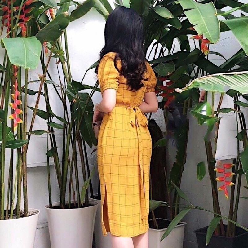 [HCM][Mã FATHANG5 giảm 10K đơn 50K] Đầm kẻ ô cột eo 2 màu (kèm hình thật)
