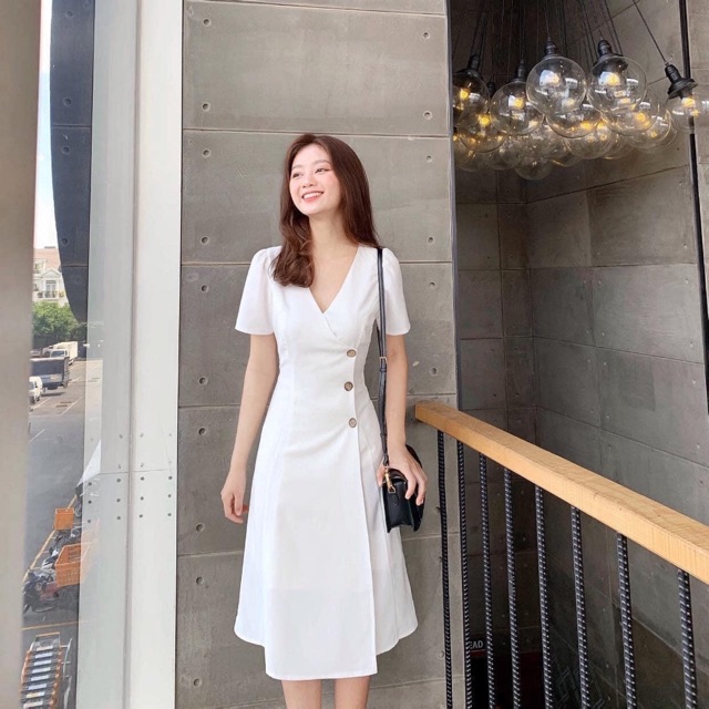 [HCM]Đầm trắng nút dừa (kèm hình thật)