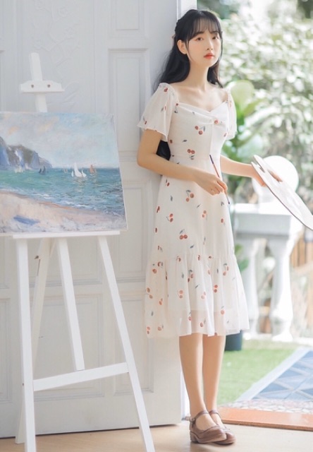Đầm cherry đỏ đuôi cá (kèm hình thật)