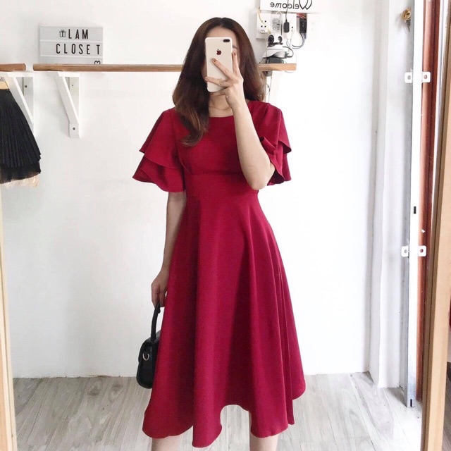 [HCM]Đầm bo eo tay bèo 4 màu (kèm hình thật)