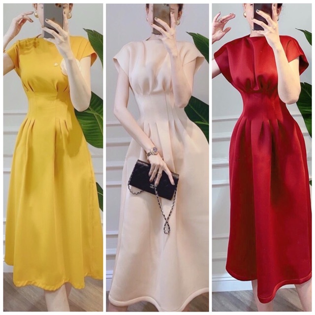 Đầm tay con xếp li eo 3 màu
