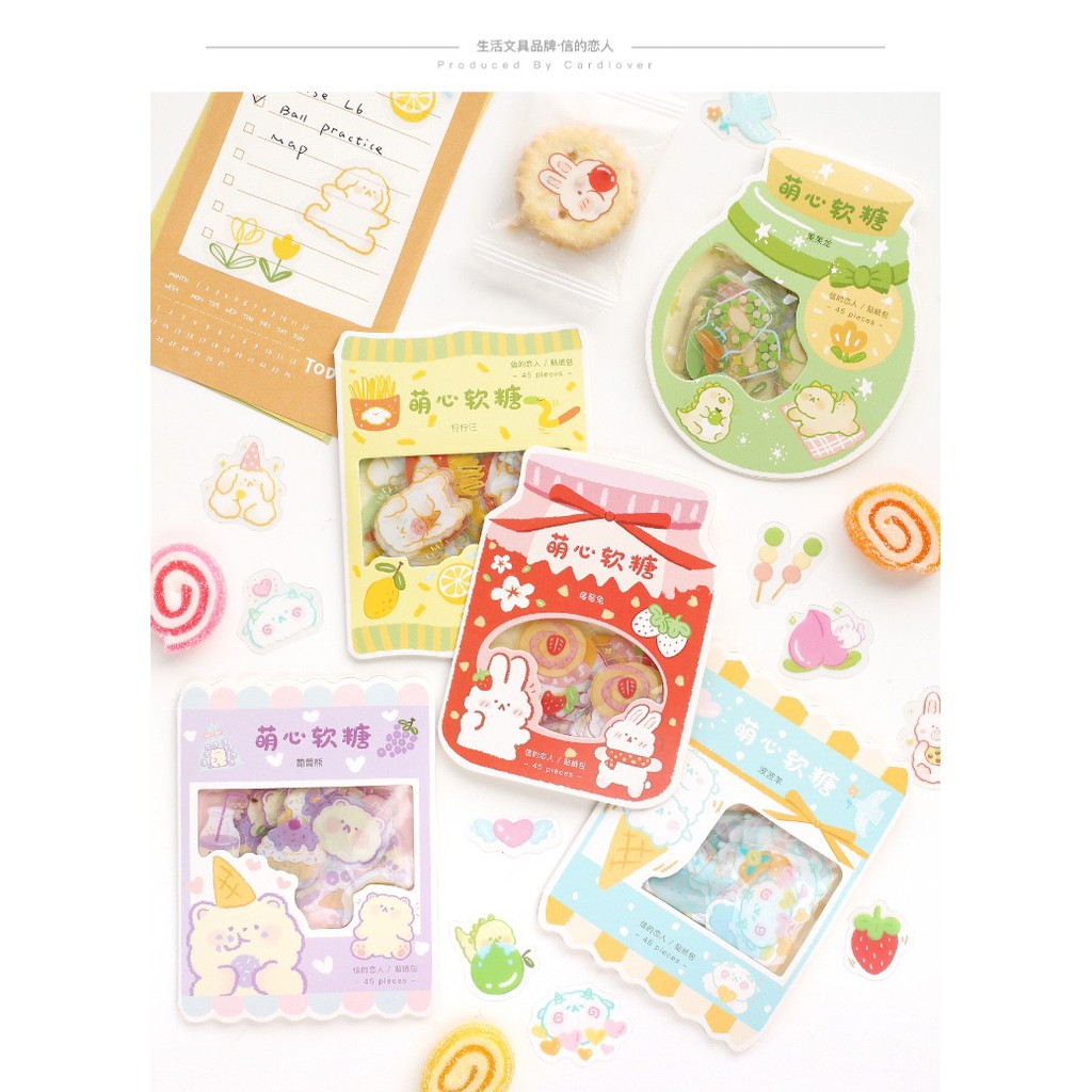 Bộ sticker/ Hình dán Họa Tiết Dễ Thương (45 Hình)