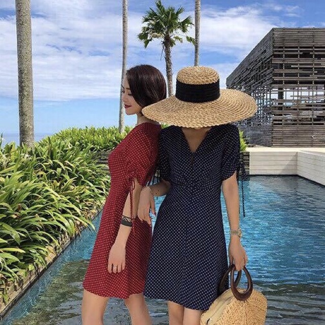 Đầm bi xoè 2 màu (kèm hình thật)