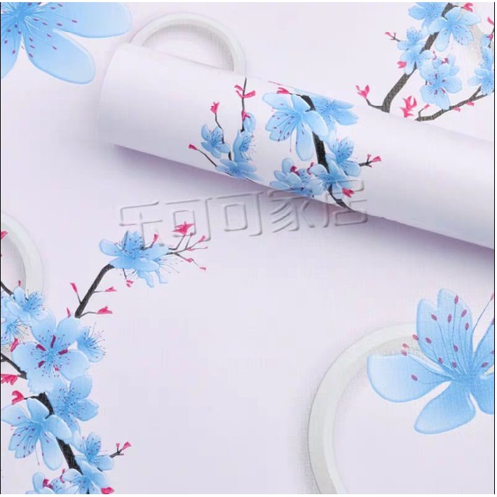 Decal giấy dán tường hoa đào xanh khổ 45cm keo sẵn bóc dán